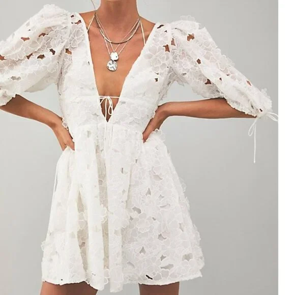 knee length dresses for ladies For Love & Lemons Magnolia Mini Dress in White – Cattivo